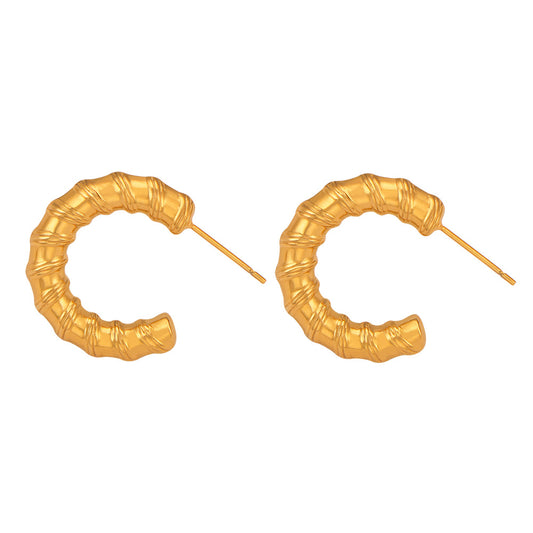 Elegant Titanium Steel Gold-Plated Spiral Texture Geometric Earrings