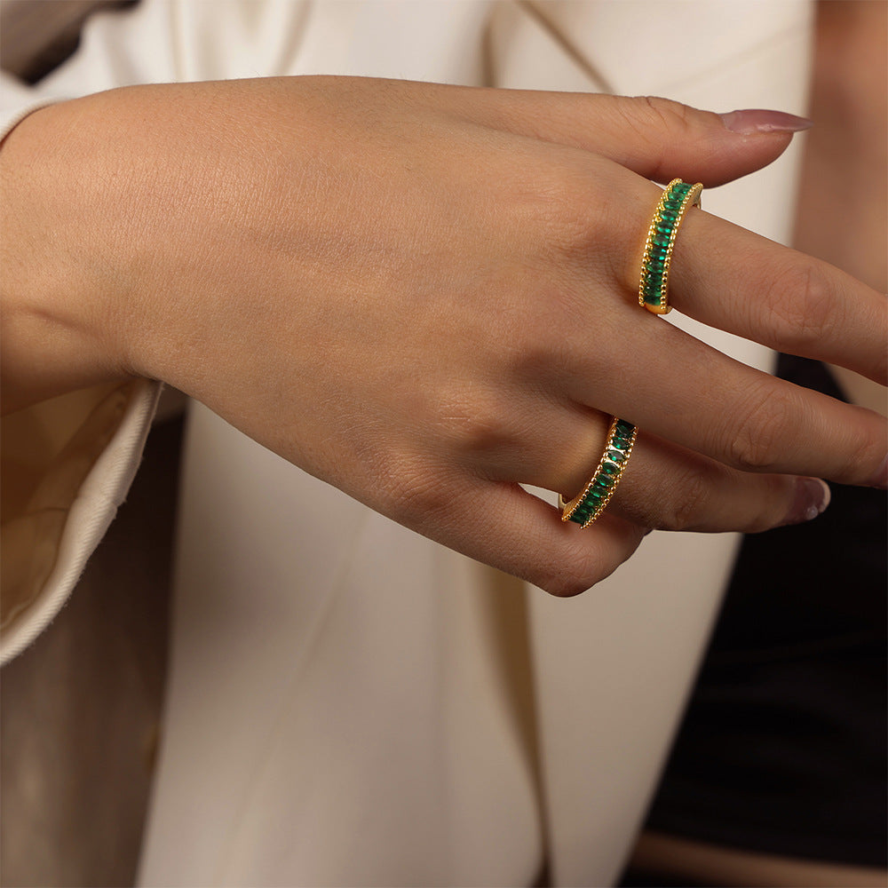 Retro Copper Zircon Fan Ring with Cross-Border Charm