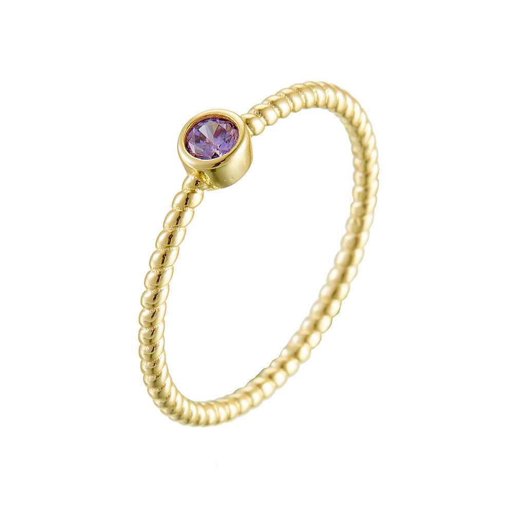 S925 Sterling Silver Amethyst Zircon Ring Index Finger Stacking Tail Ring