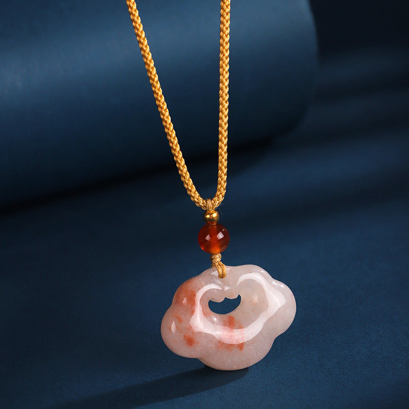 999 Silver Agate Jade Ruyi Lock Pendant Necklace