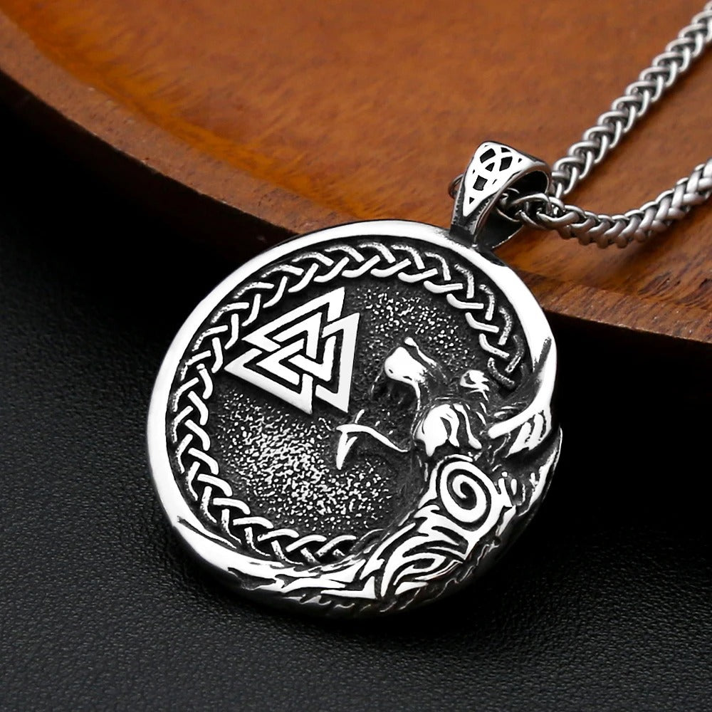 Vintage Viking Wolf Stainless Steel Men's Pendant Necklace