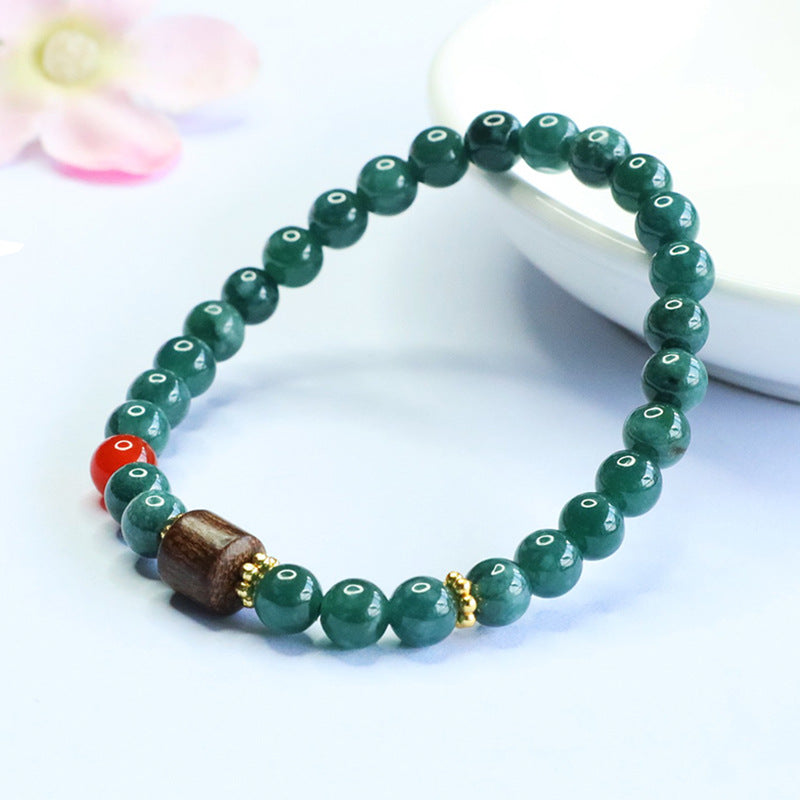 Blue Water Jadeite Agarwood Beaded Bracelet