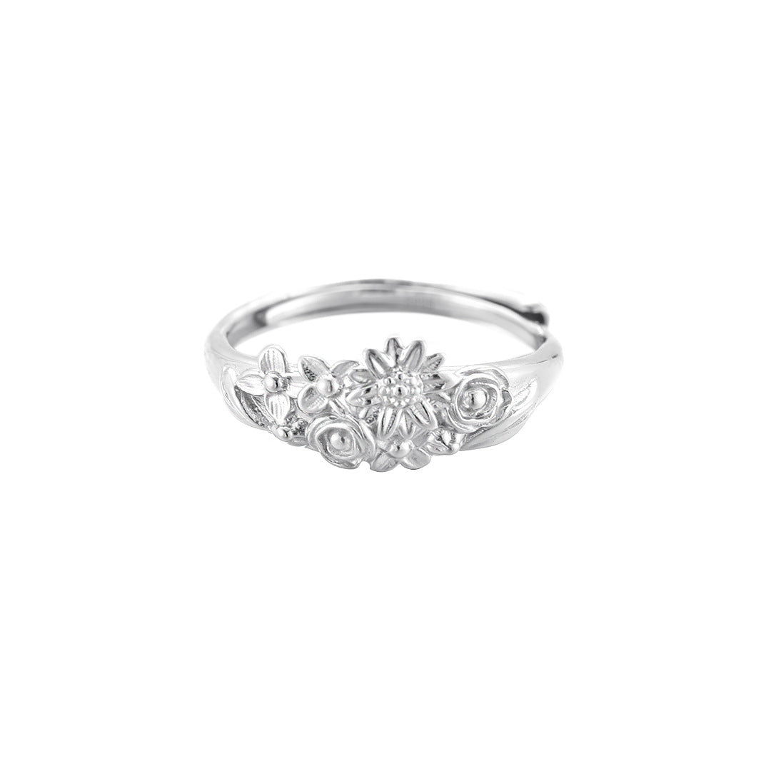 Guofeng S925 Sterling Silver Flowering Ring – Elegant Retro Open Design
