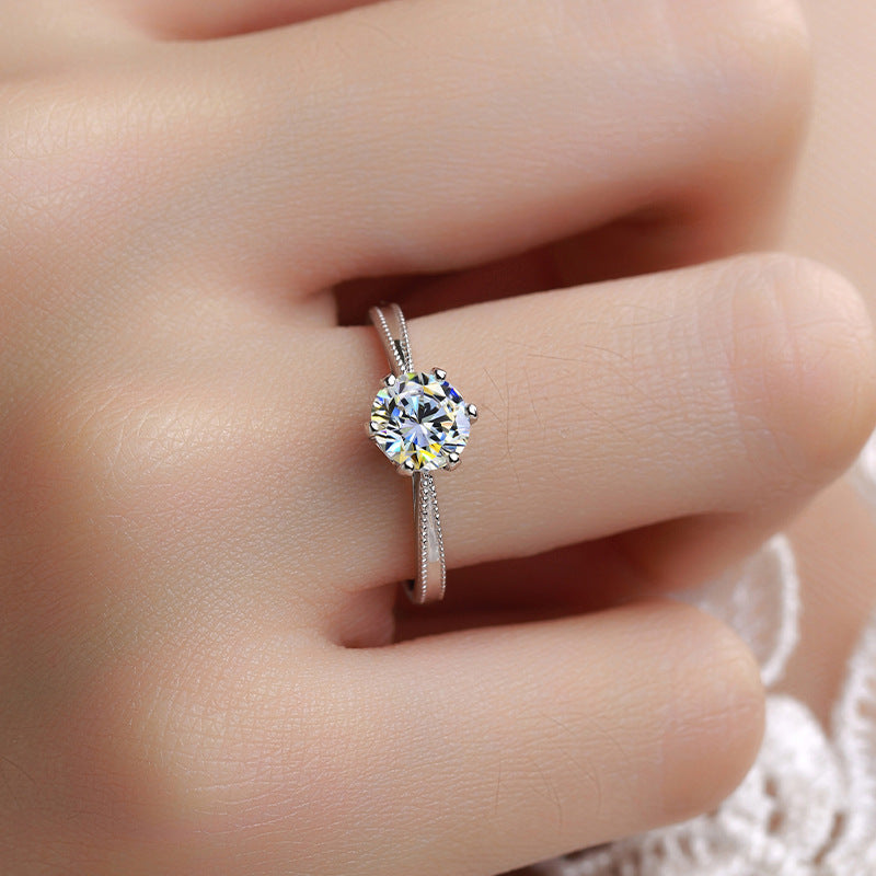 Genuine D-Color S925 Sterling Silver Women's Ring