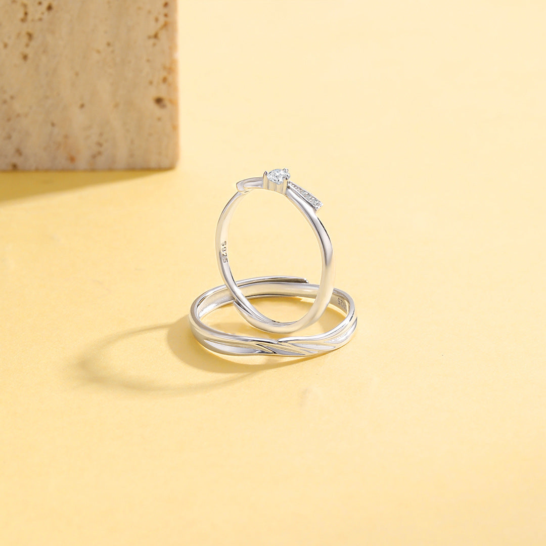 Planderful S925 Sterling Silver Sparkling Zircon Love Bow Couple Ring – Korean Niche Design Gift for Girlfriend