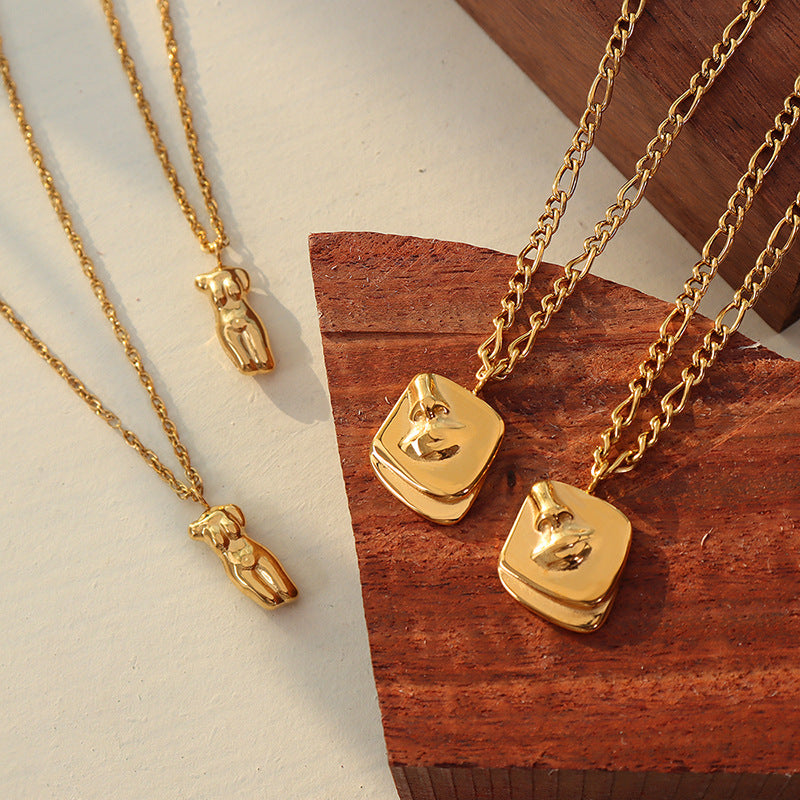 Extravagant Square Card Pendant Necklace in Titanium Steel Plated with 18K Gold