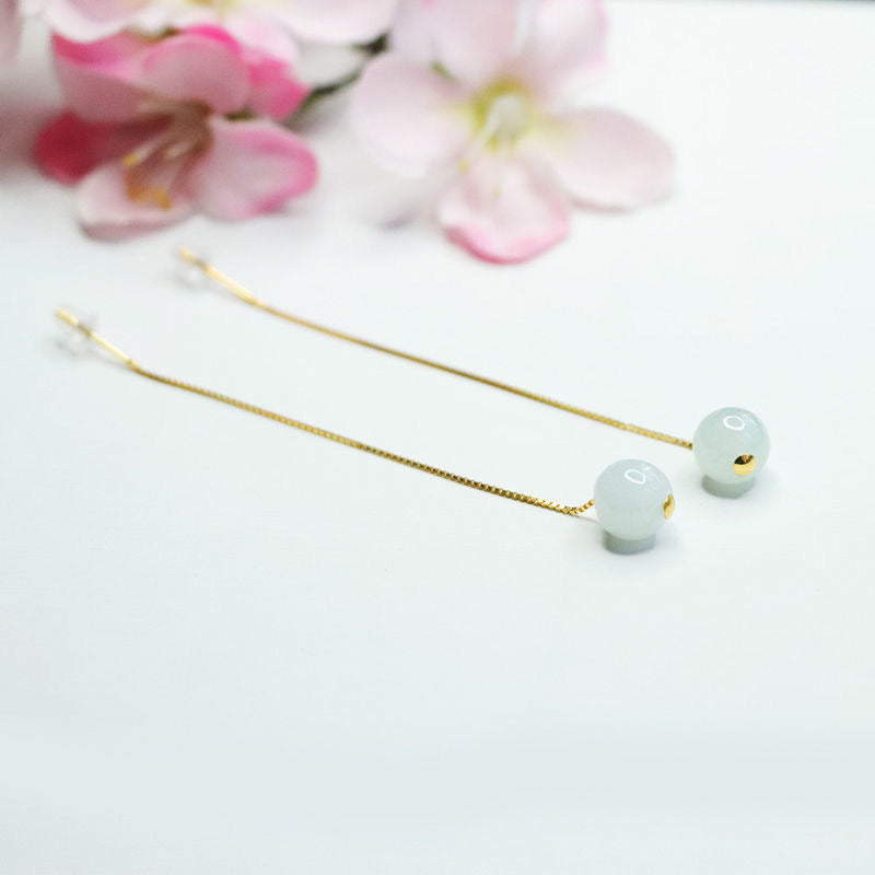Jadeite Bead 925 Silver Threader Earrings