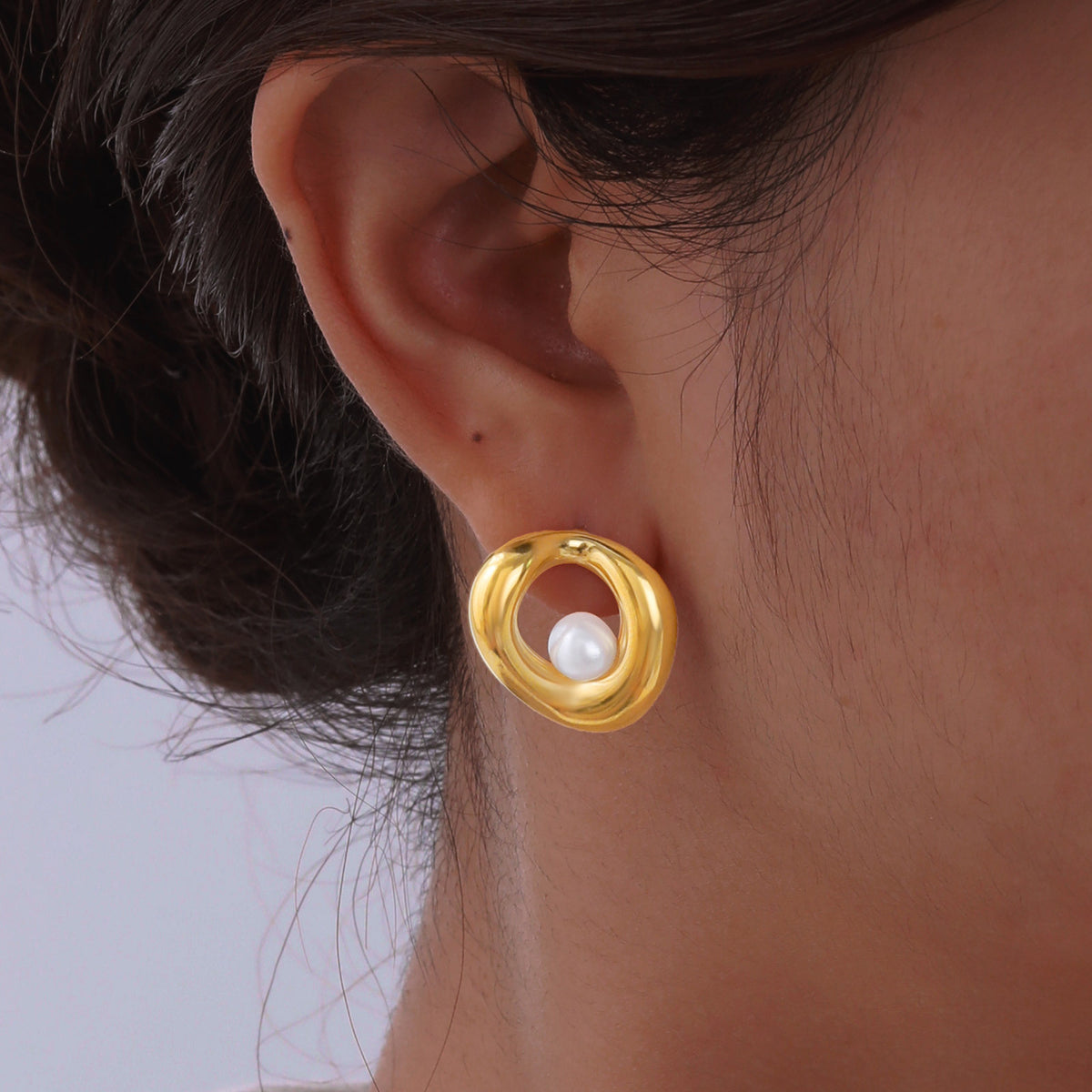 Stainless Steel Pearl Geometric Earrings