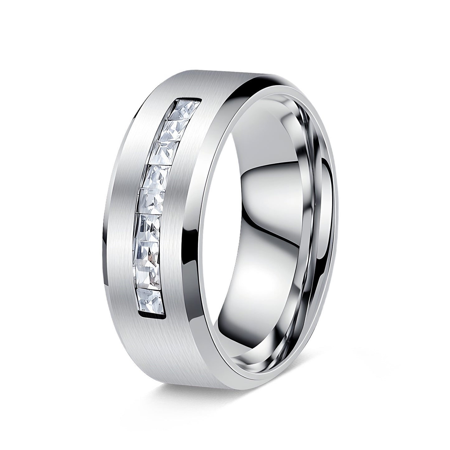 Planderful Everyday Genie 8mm Zircon Inlaid Stainless Steel Ring For Couples Unisex Gift