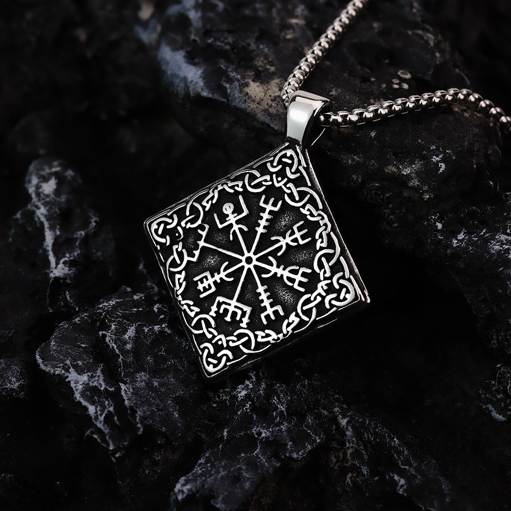 Vintage Nordic Men's Stainless Steel Viking Compass Pendant