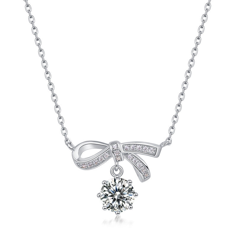 S925 Sterling Silver Moissanite Bow Necklace