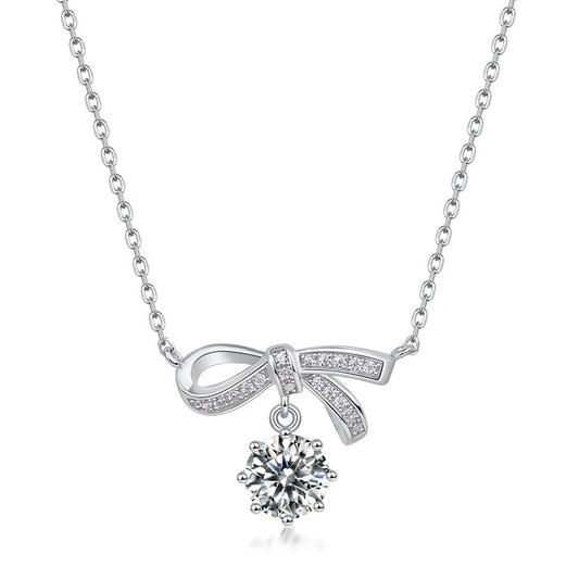 S925 Sterling Silver Moissanite Bow Necklace