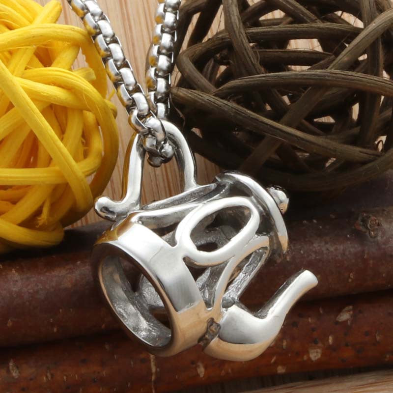 Punk Hollow Stainless Steel Teapot Pendant Necklace for Men - Retro Trendy Design by Planderful