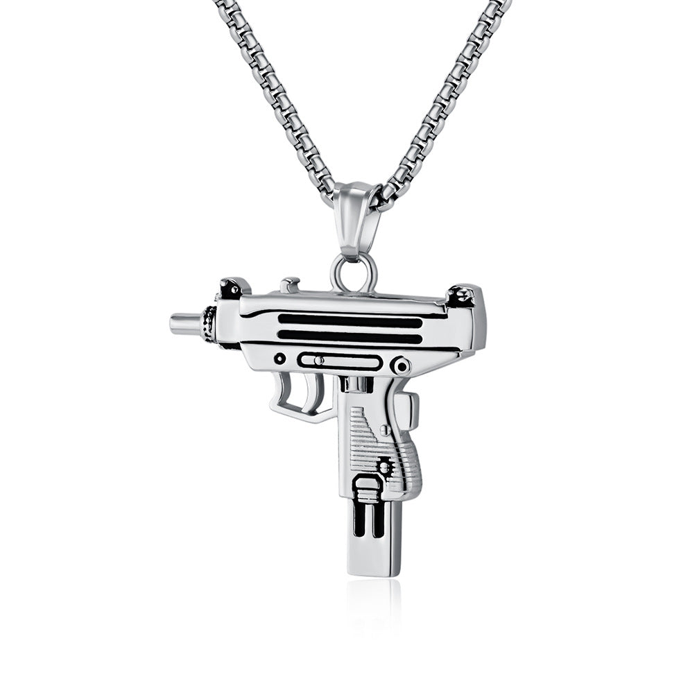 Planderful Uzi Submachine Gun Pendant Necklace Titanium Steel Personalized For Hip Hop Fans Streetwear Jewelry