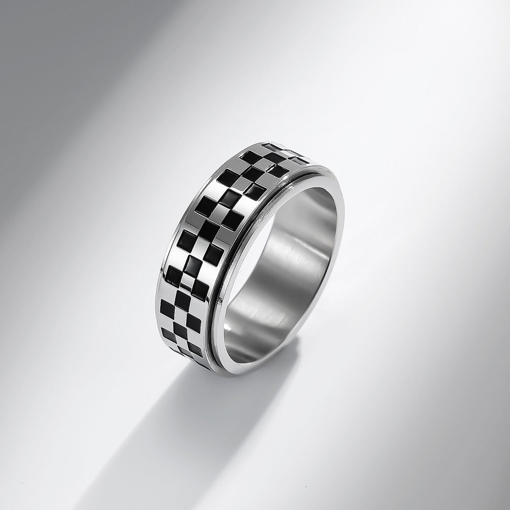 Steel Ring - Statement Rotating Grid Design For Men, Hipster Stainless Steel Band