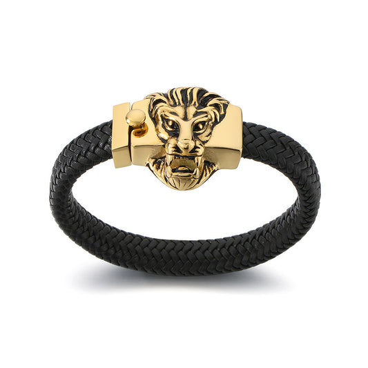 Planderful Wolf Head Leather Bracelet For Men Personalized