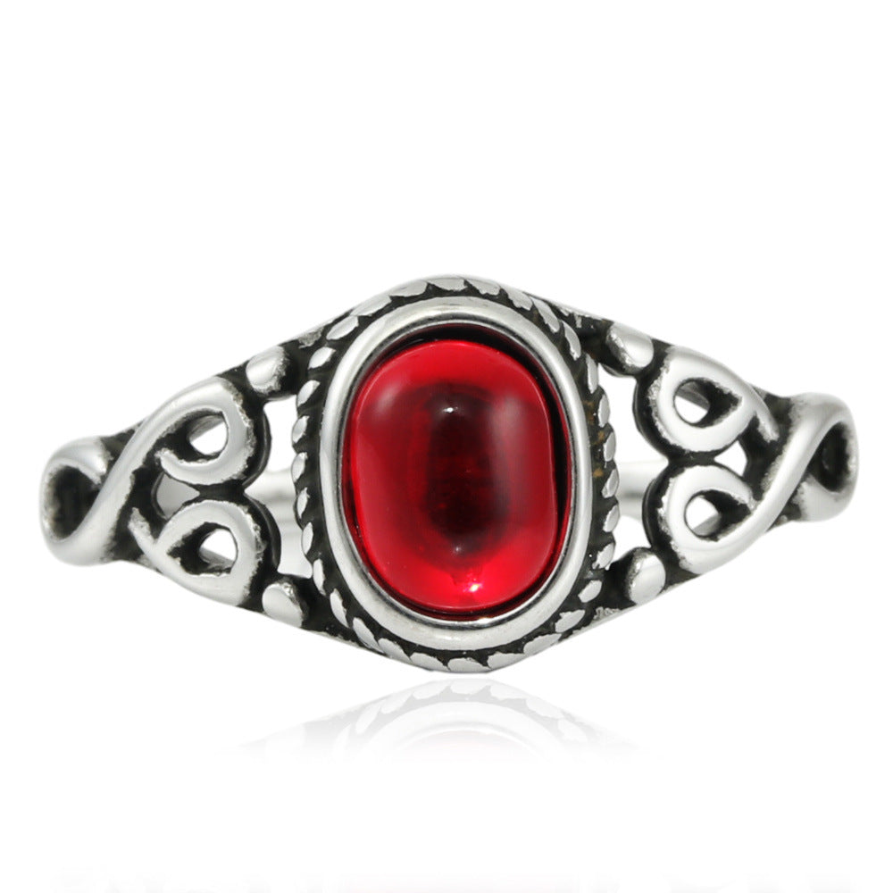 Retro-Inspired Multi-Color Stone Titanium Steel Hollow Ring for Men