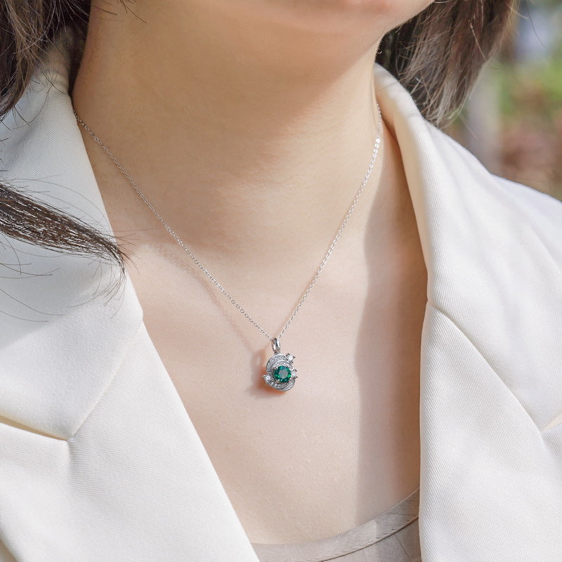 S925 Sterling Silver Lab-Grown Emerald Pendant Necklace