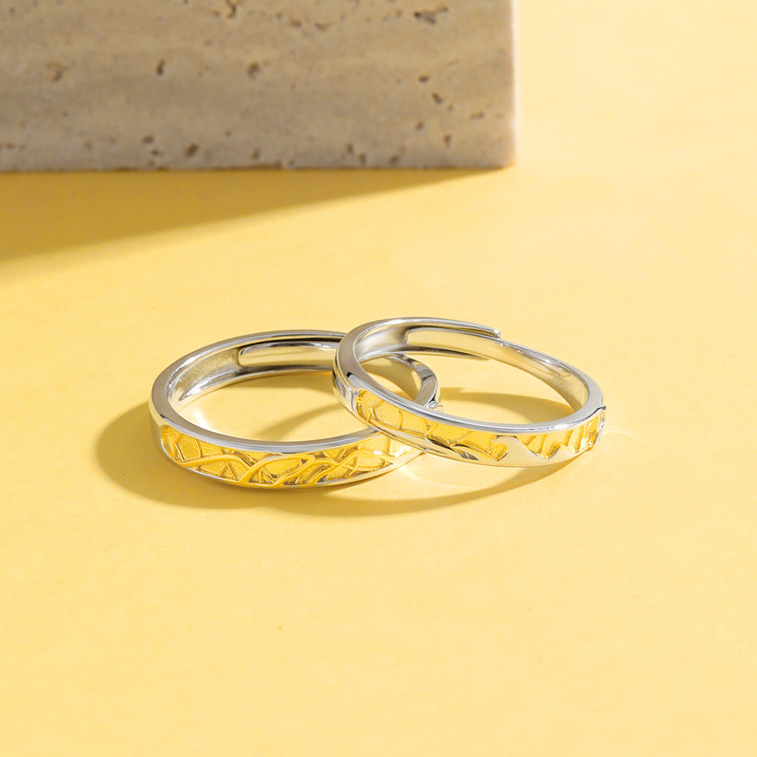 Planderful Everyday Genie – 925 Sterling Silver Lianli Branch Reflecting Waves Couple Ring for Girls