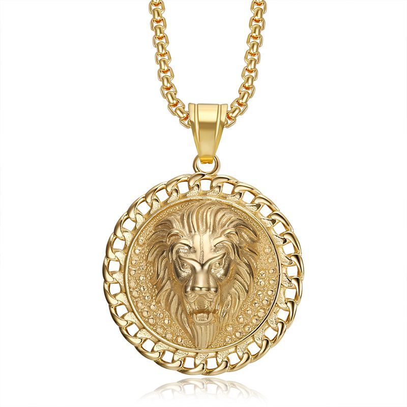 Planderful Cuban Chain Necklace Lion Head Pendant Stainless Steel For Hip Hop Fans Durable Streetwear Accessory