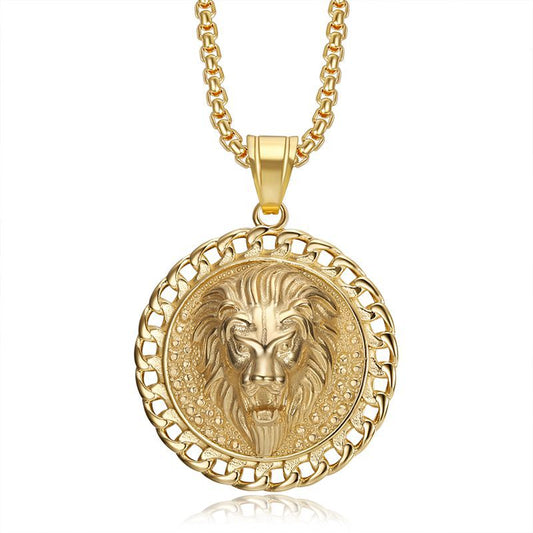 Planderful Cuban Chain Necklace Lion Head Pendant Stainless Steel For Hip Hop Fans Durable Streetwear Accessory