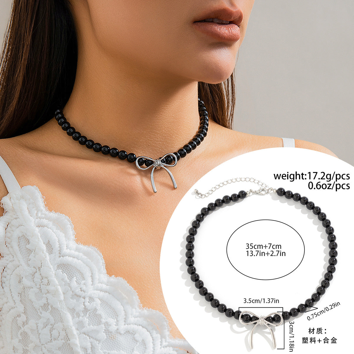 Chic Beaded Bow Pendant Necklace with Parisian Elegance - Stylish Women's Jewelry Piece