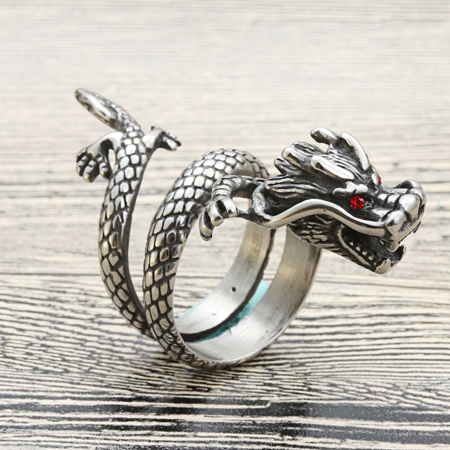 Titanium Steel Punk Dragon Head Ring for Men - Retro Trendy Design