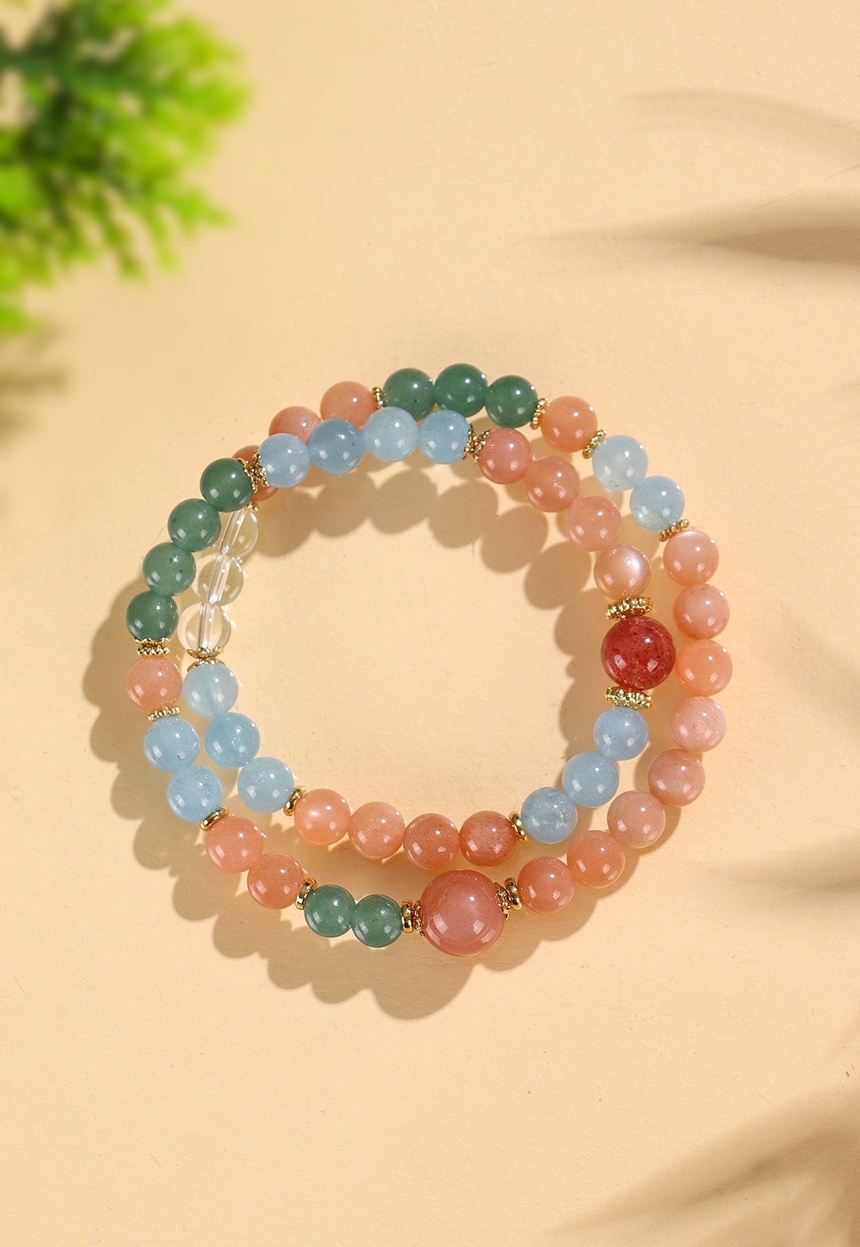 Planderful Fortune's Favor Bracelet – Elegant Double Circle Design with Aquamarine and White Crystals