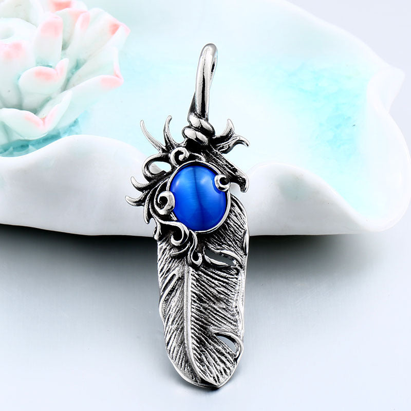 Takahashi Wushi Feather Collection – Sapphire Pendant – Unisex Sweater Chains Necklace