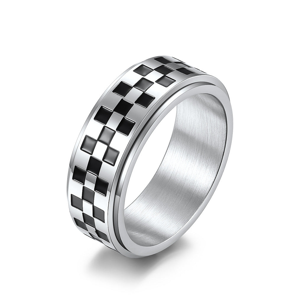 Steel Ring - Statement Rotating Grid Design For Men, Hipster Stainless Steel Band