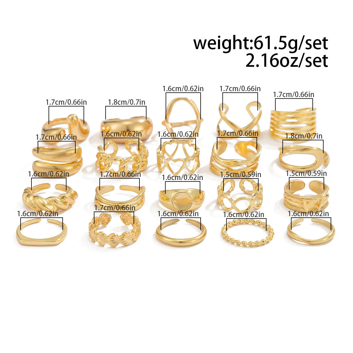 Planderful Vienna Verve Open Ring Set For Women Irregular Smooth Band With Statement Jewelry