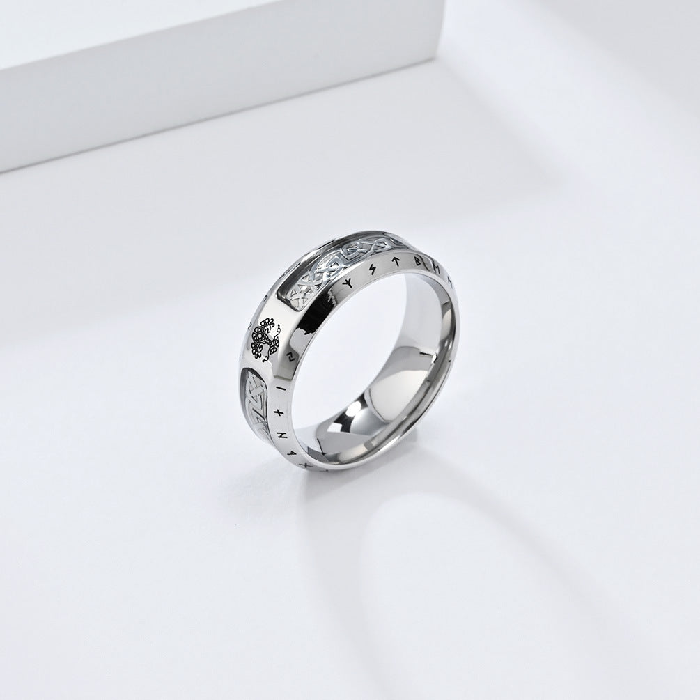 Vintage Nordic Viking Text Titanium Steel Ring for Men