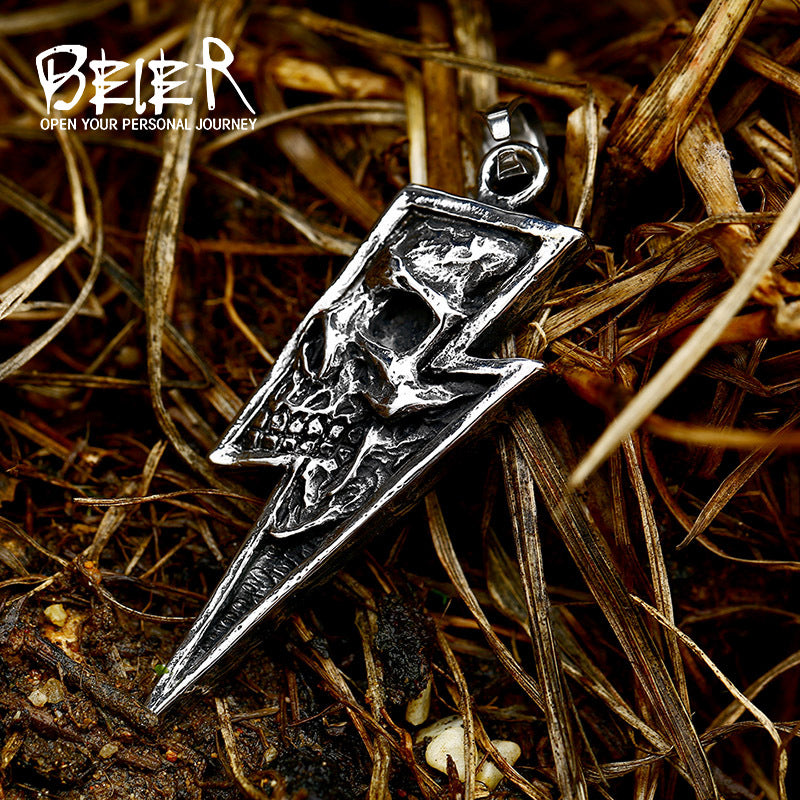 Punk Wind Lightning Skull Titanium Steel Pendant – Men's Titanium Steel Necklace