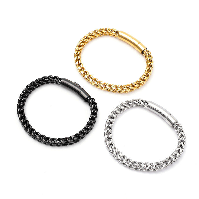 Planderful Jewelry Titanium Steel Bracelet With Round Front And Back Chain Design For Men