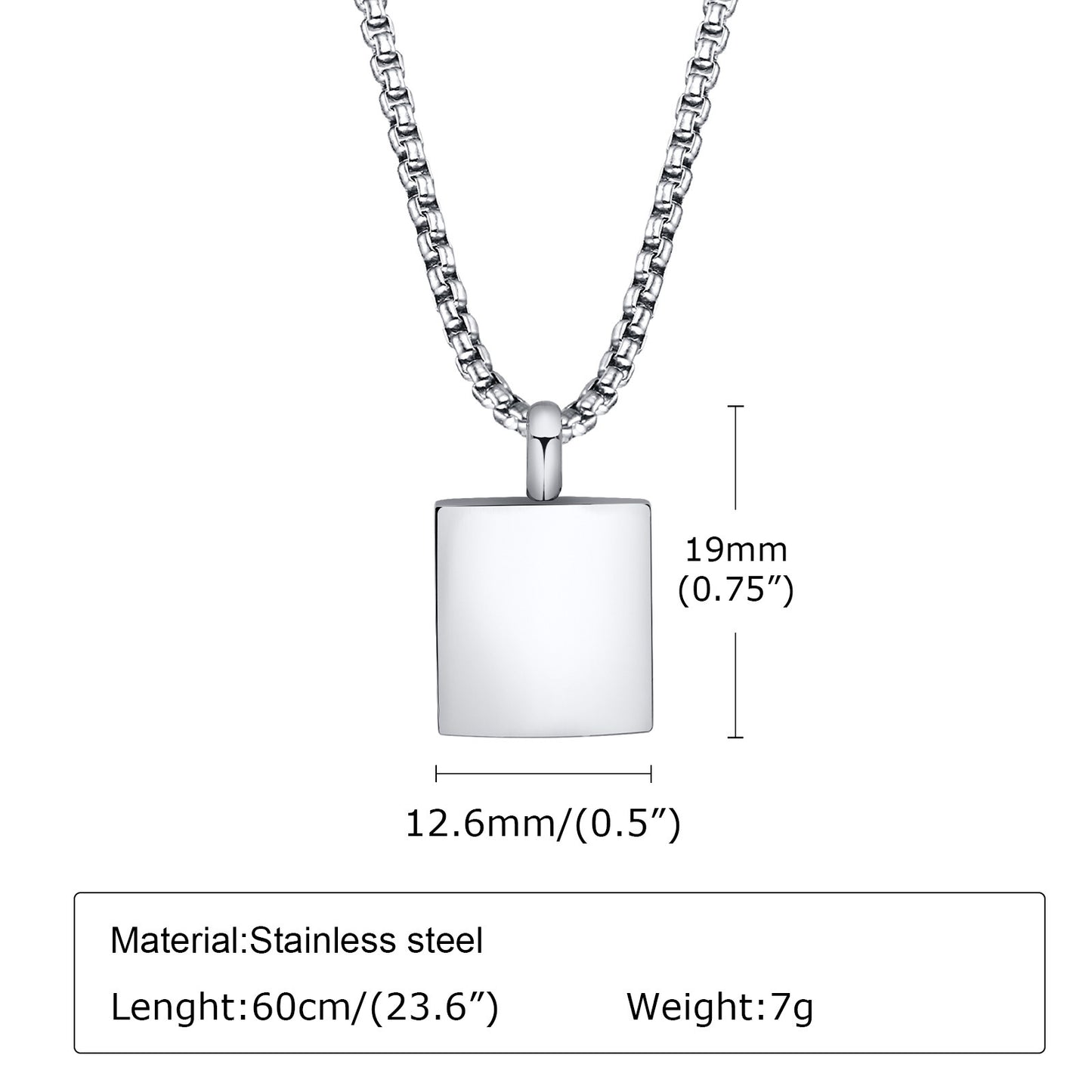Stainless Steel Simple Small Square Surface Light Pendant for Men