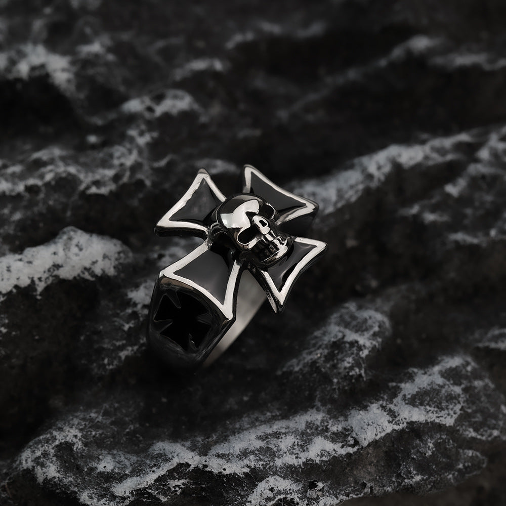 European And American Jewelry Wholesale Men's Titanium Steel Ring Retro Cross Skull Ring Non Rusty Non Allergic