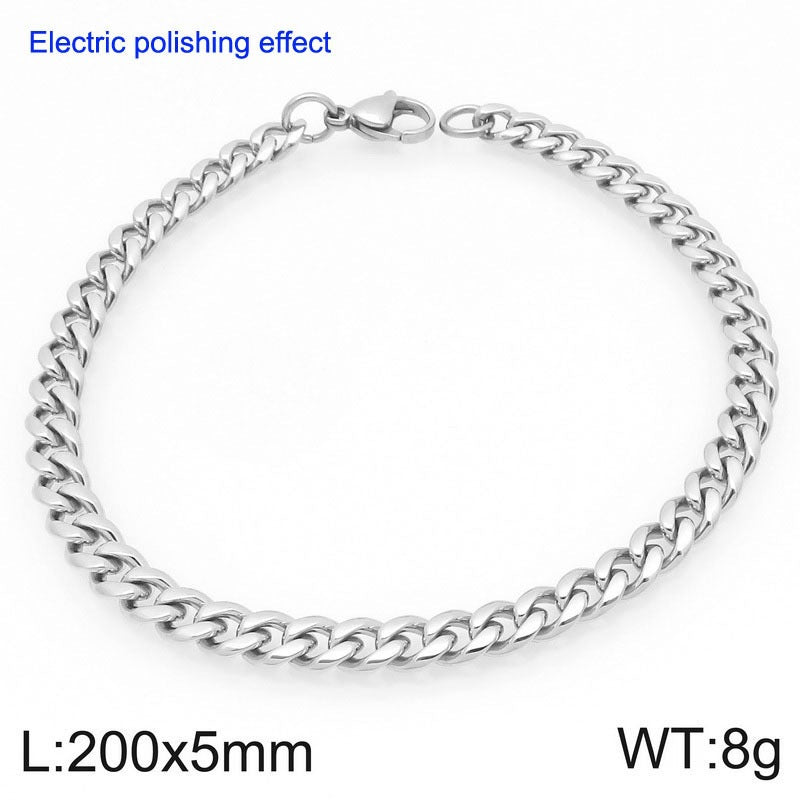 Titanium Steel Cuban Chain Bracelet – Commuter Stainless Steel Unisex Round Grinding