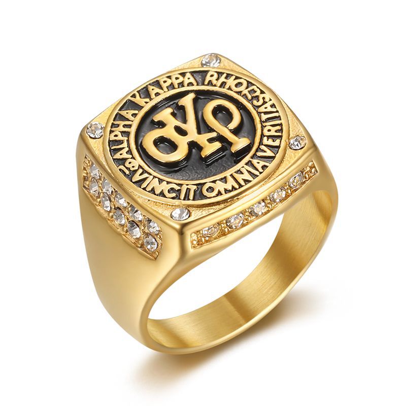 Mens Ring Stainless Steel Gold Plated Rhinestone AKP Planderful Everyday Genie Size 7 to 13