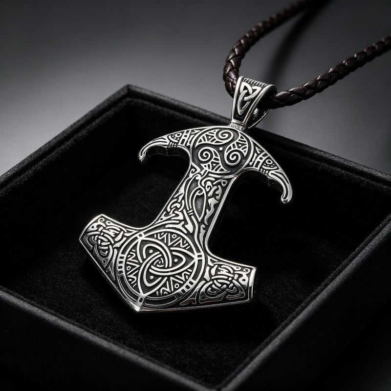Vintage Celtic Carved Cross Anchor Necklace Iris Anchor Skull Stainless Steel Men's Pendant