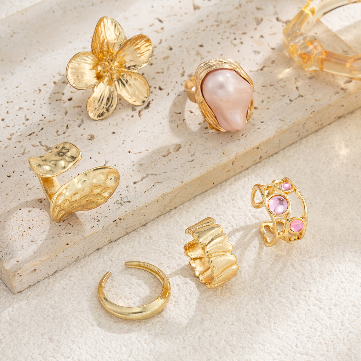 Planderful Vienna Verve Open Ring With Imitation Pearl Ring And Lava Design For Jewelry Lovers