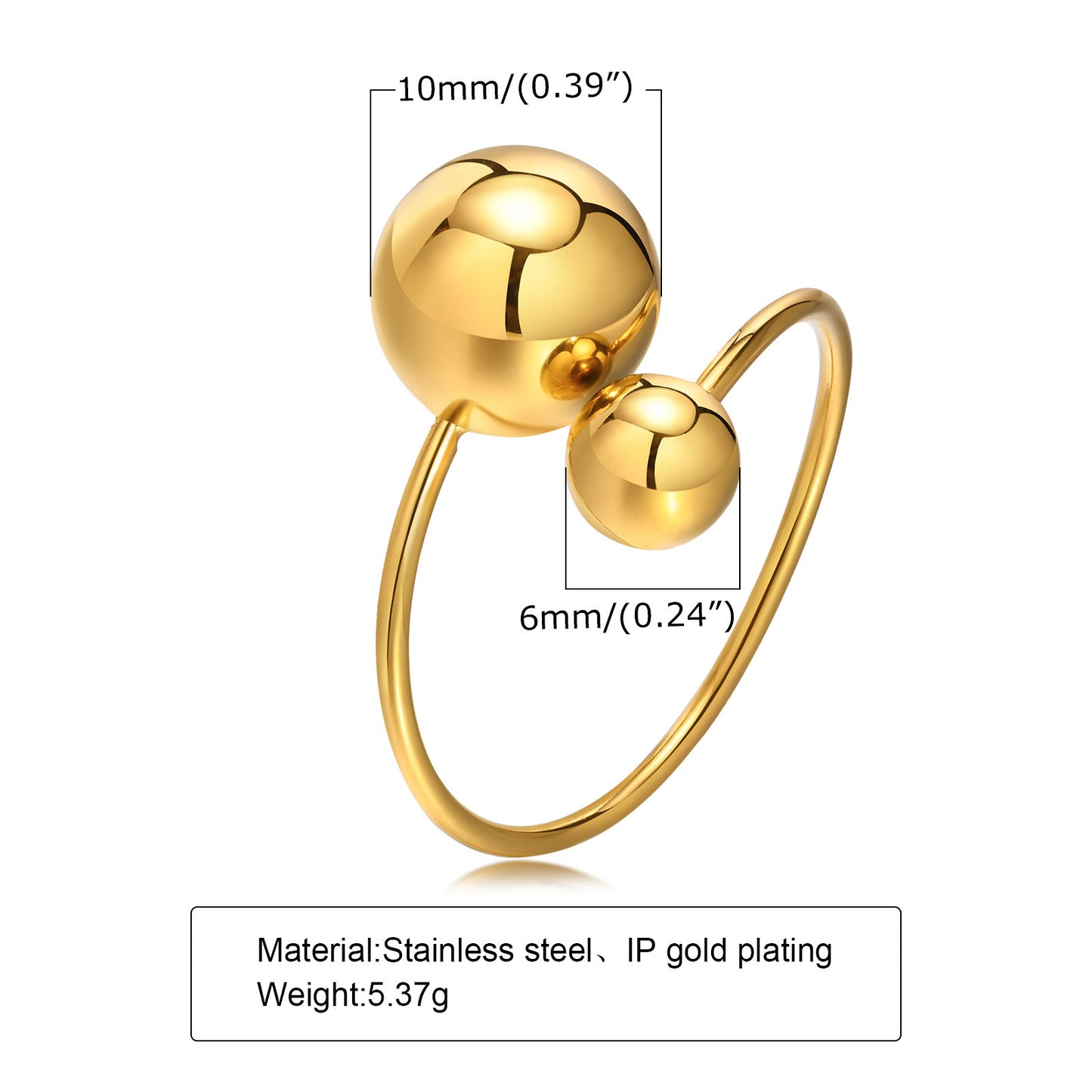Stainless Steel Ball Adjustable Ring Gold Women's Fashion Jewelry