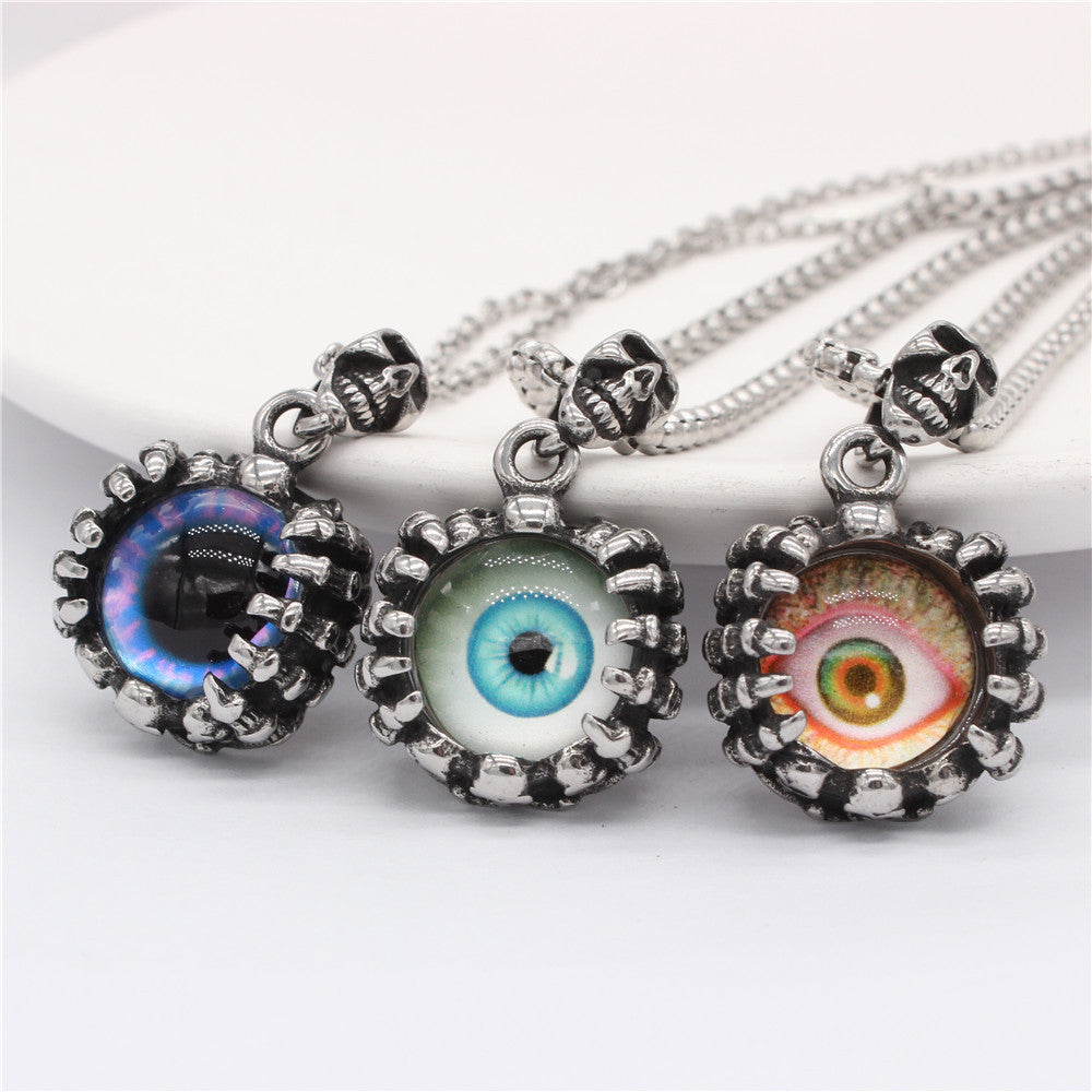Colored Devil's Eye Titanium Steel Pendant Necklace