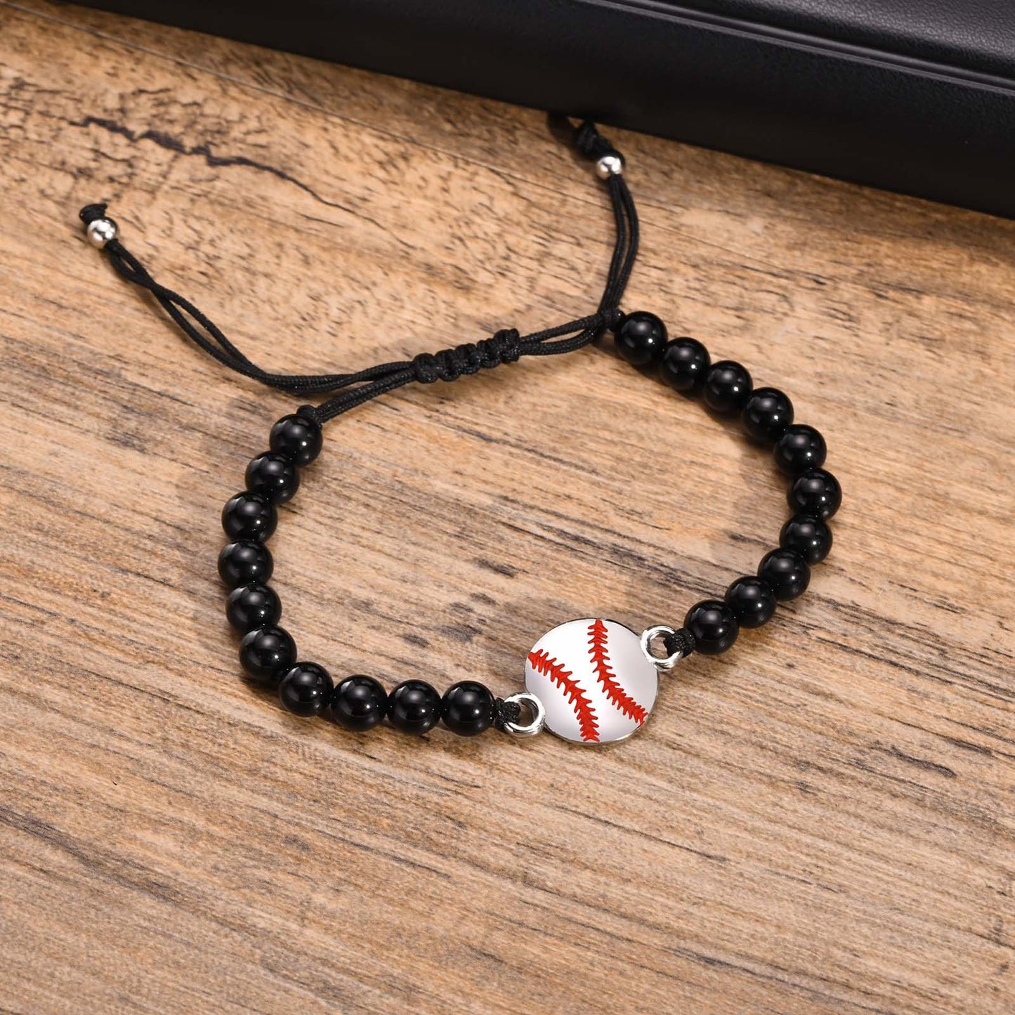 Stainless Steel Basketball Agate Beaded Woven Men's Bracelet