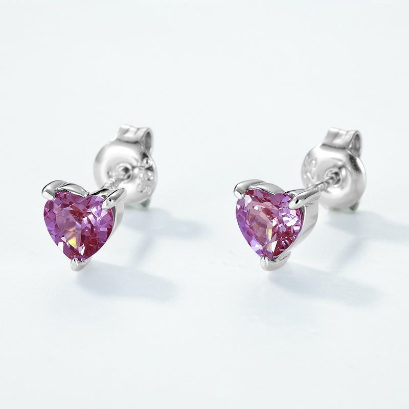 Planderful Jewelry Alexandrite Earrings In Sterling Silver Geometric Heart Design Studs