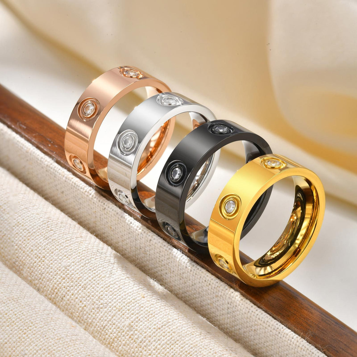 Hot-Selling Stainless Steel All-Light Inlaid With Six Zircon Wide 6mm Ring For Men &