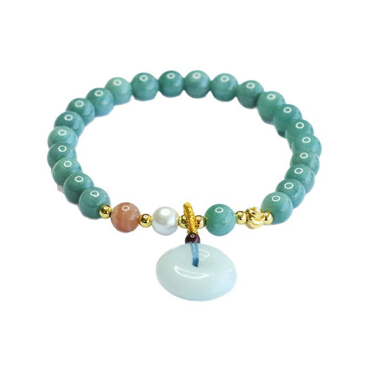 Blue Water Jadeite Peace Buckle Beaded Bracelet