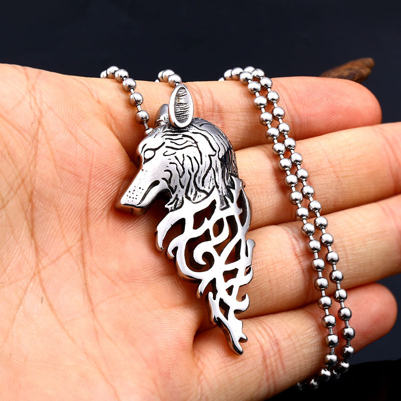 Nordic Viking Wolf Head Pendant in Titanium Steel - Personalized Stainless Steel Accessories for Men