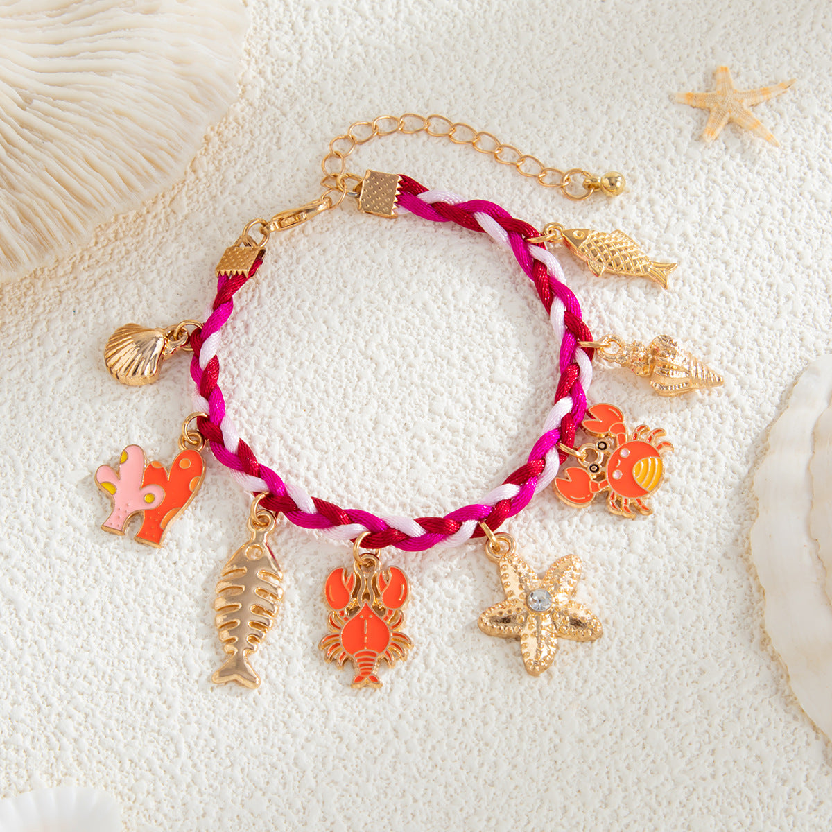 Planderful Starfish Crab Woven Pendant Bracelet For Women Ocean Style Statement Jewelry