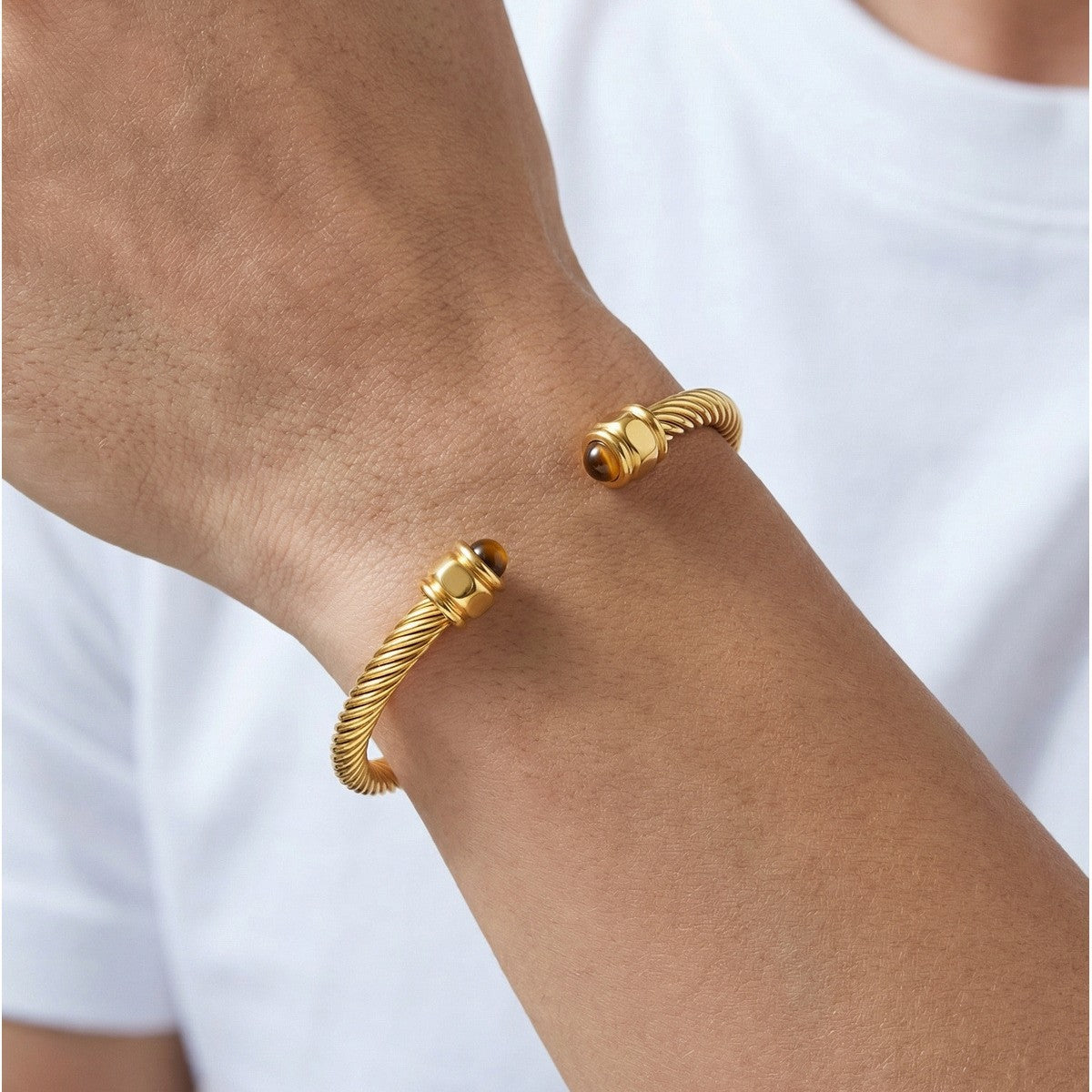 Tiger's Eye Braided Adjustable Stainless Steel Bracelet