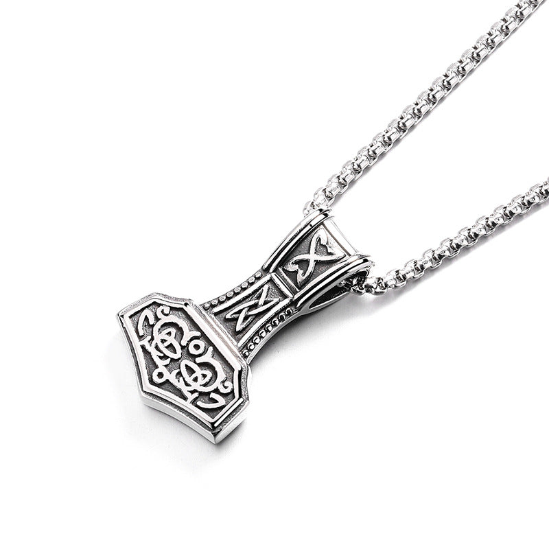 Titanium Steel Necklace – Statement Nordic Odin Thor's Hammer Pendant For Men, Viking Totem Jewelry
